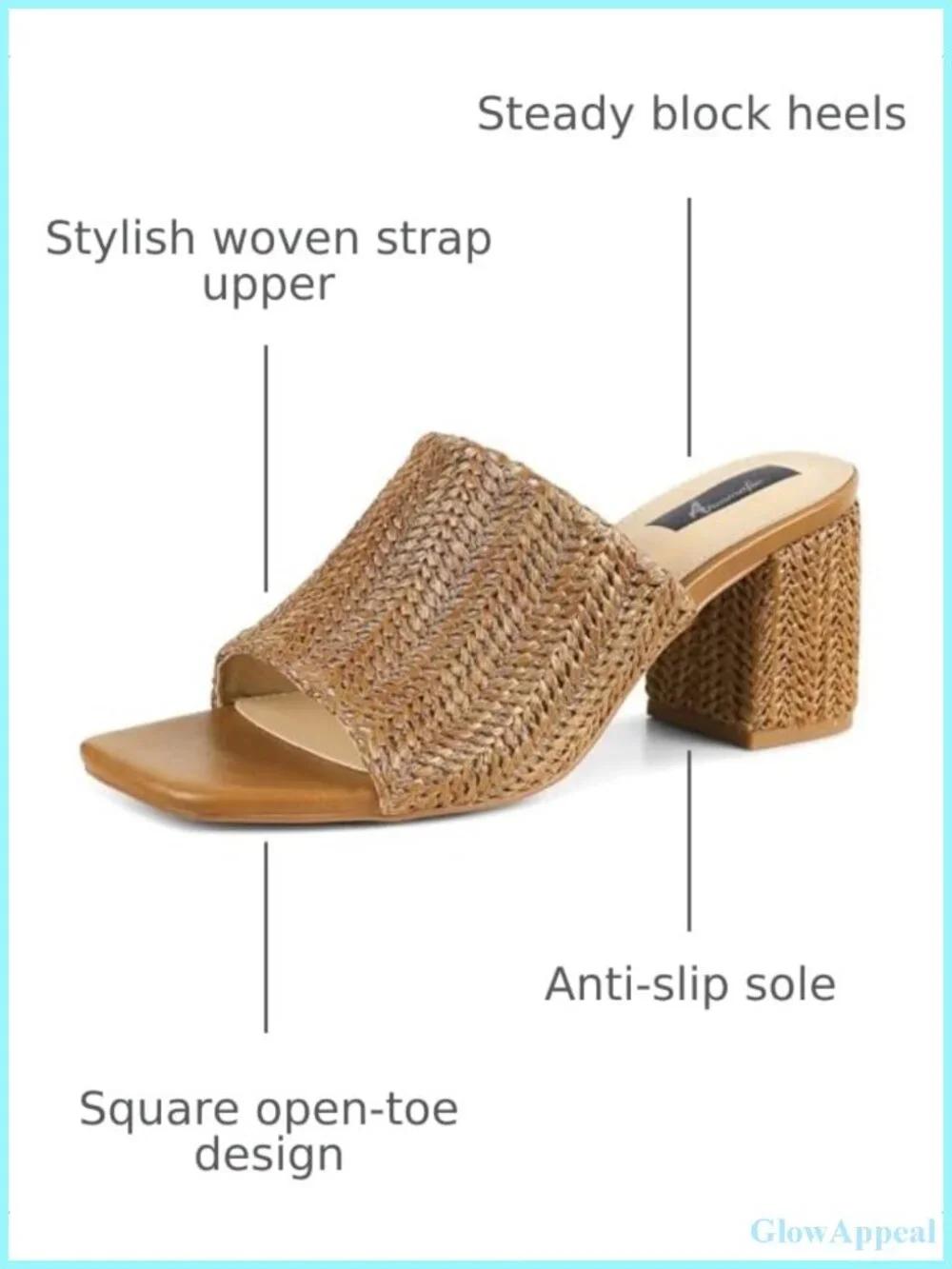 Raffia Heeled Mules Women's Square Toe Block Heel Slip On Summer Sandals